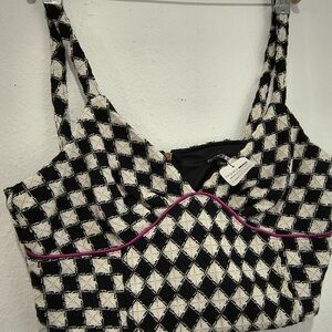 Stylish Black and White Checkered Women's Top